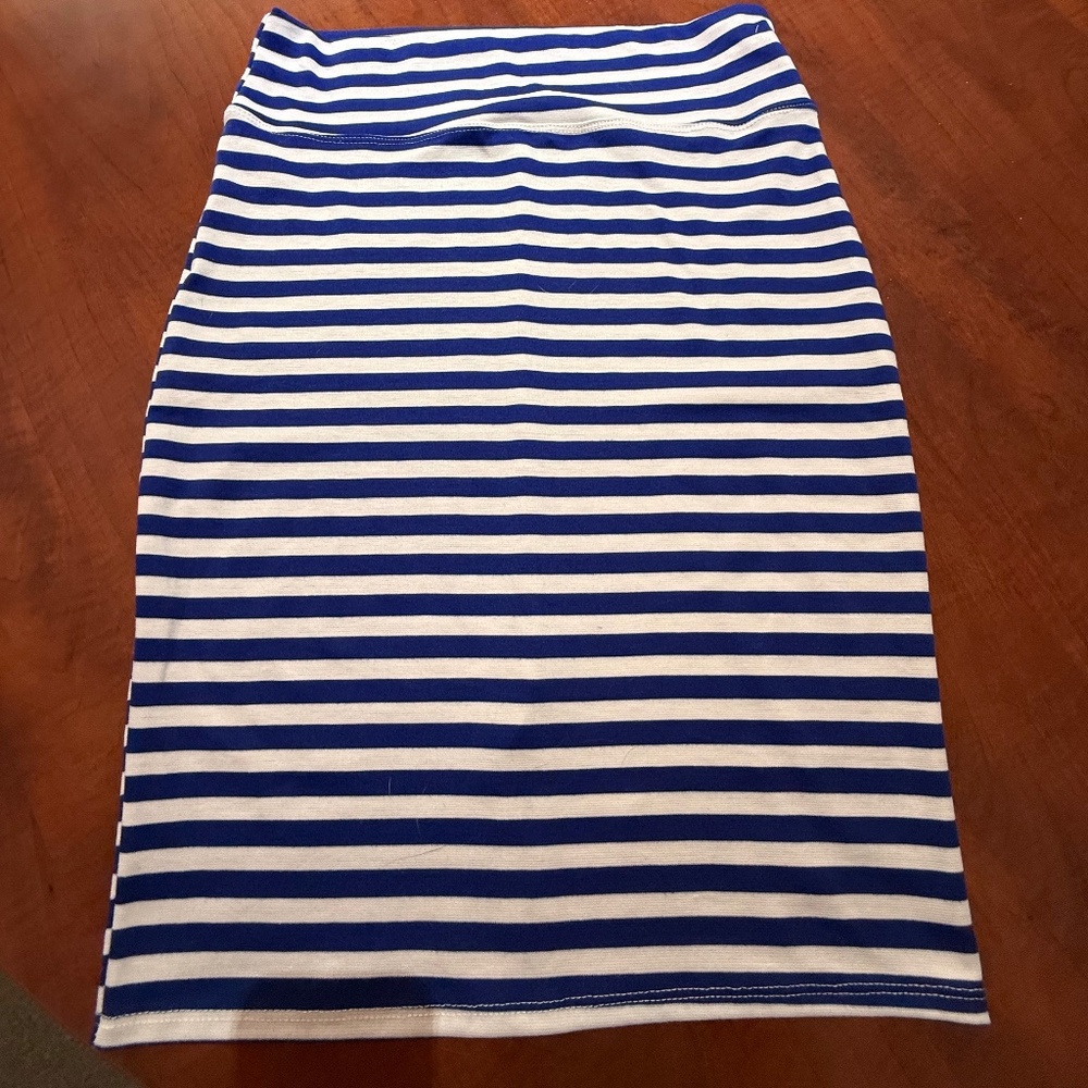 Hybrid & Company Blue White Striped Pencil Skirt | Size XL | Stretch Skirt